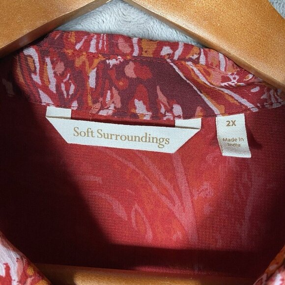 Soft Surroundings Top Plus 2X Cheyla Tunic Red Paisley Crinkle Chiffon Button Up - Picture 3 of 12